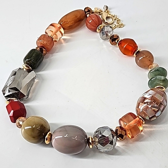 Chico's Orange Sage Gold Tone Stones & Baubles Necklace - Picture 9 of 14